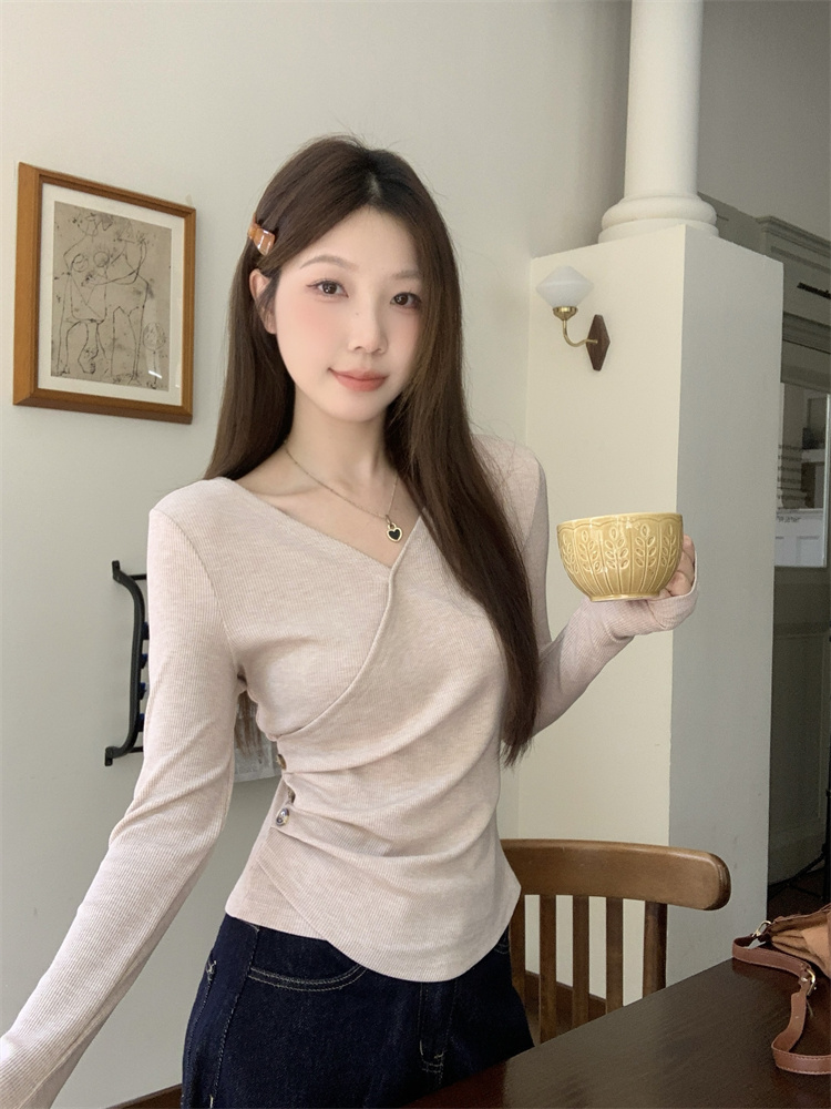 2025 Autumn New Solid Color Slim Fit Long Sleeve Women's Top