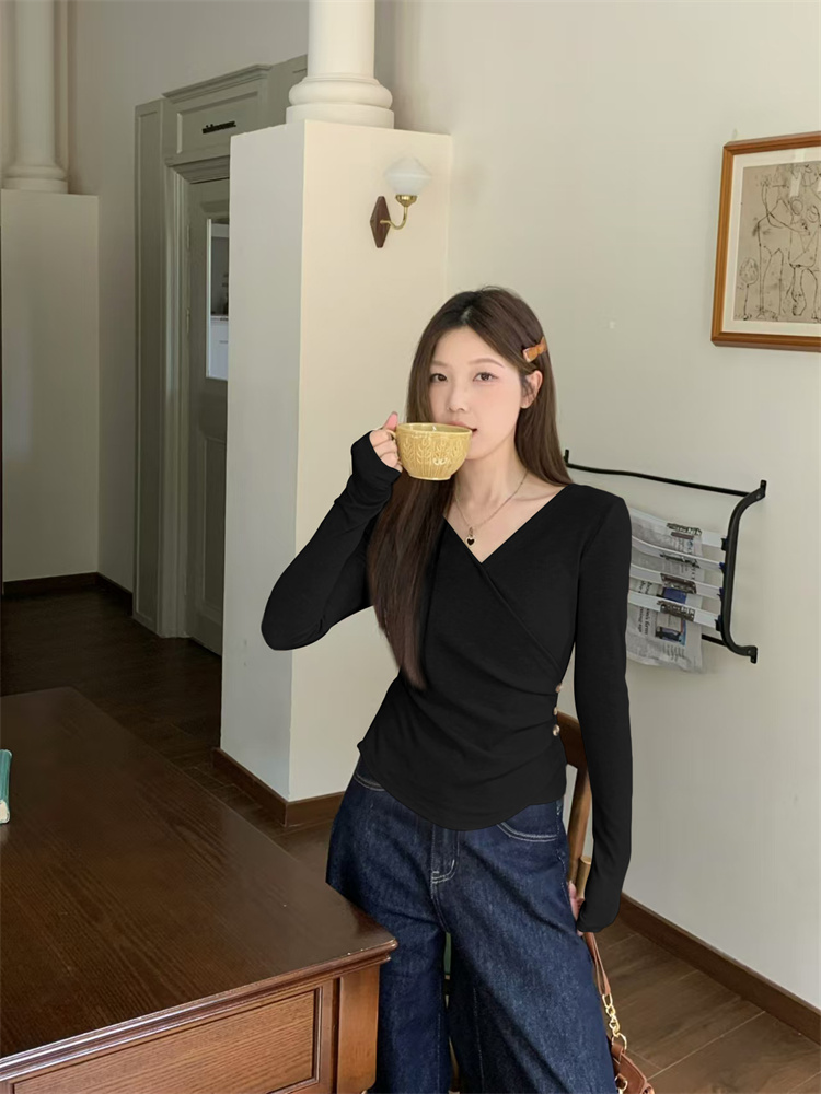 2025 Autumn New Solid Color Slim Fit Long Sleeve Women's Top - Image 3