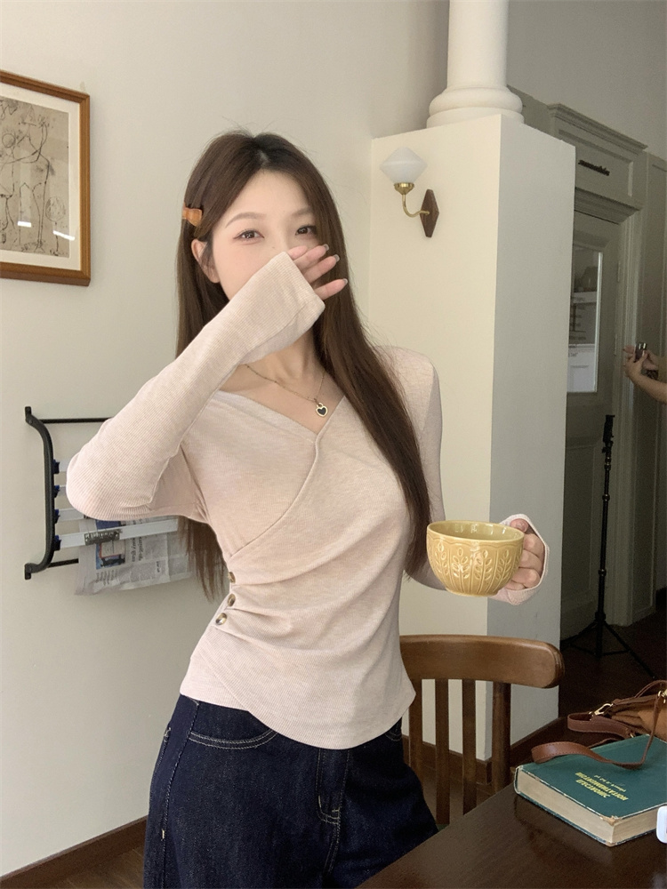2025 Autumn New Solid Color Slim Fit Long Sleeve Women's Top - Image 4