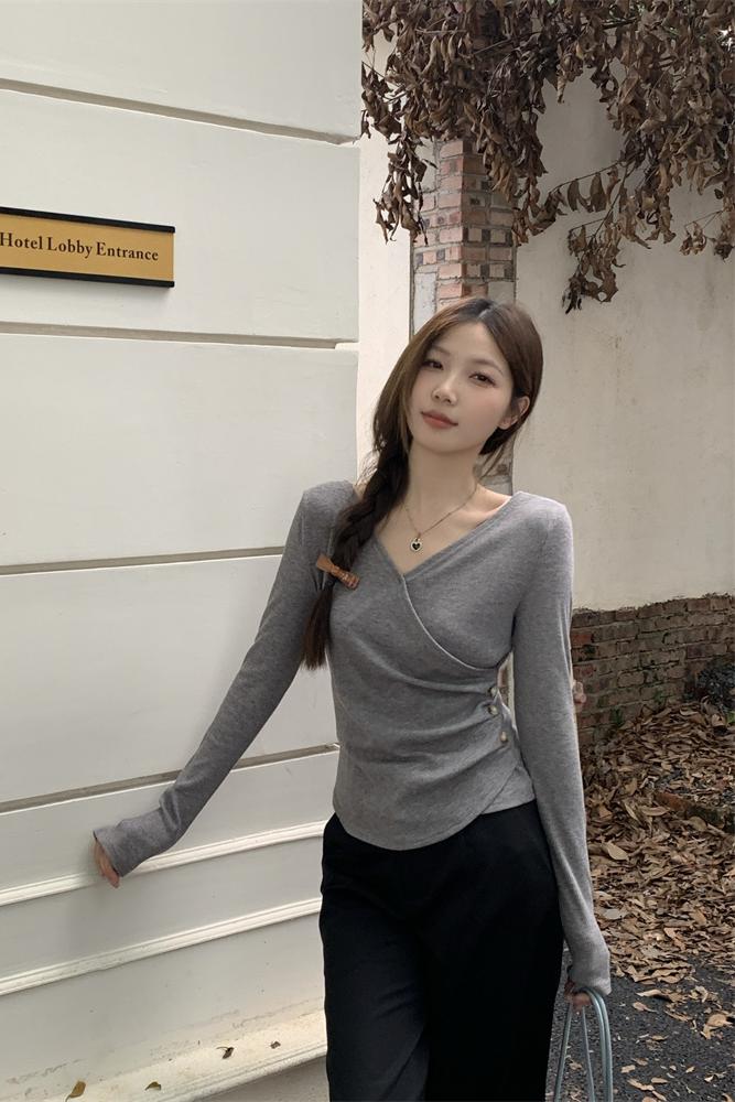 2025 Autumn New Solid Color Slim Fit Long Sleeve Women's Top - Image 5