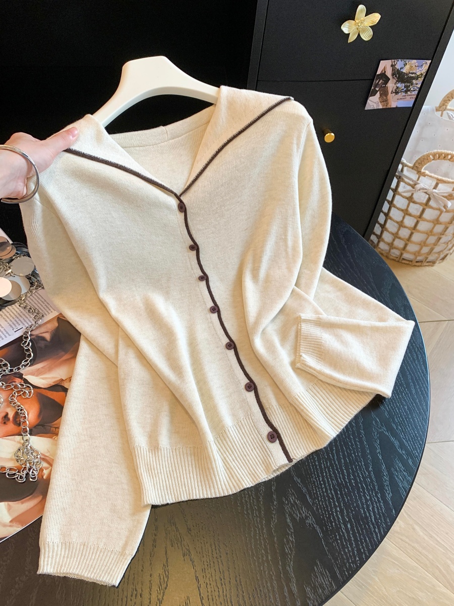 Korean Style Sailor Collar Color Block Button Knit Top - Style 333238