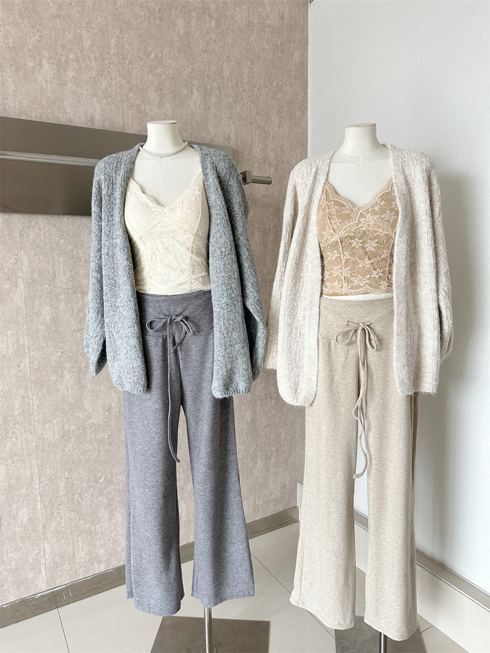 Women's 3-Piece Knit Cardigan Wide-Leg Pants Lace Cami Set Autumn 2026