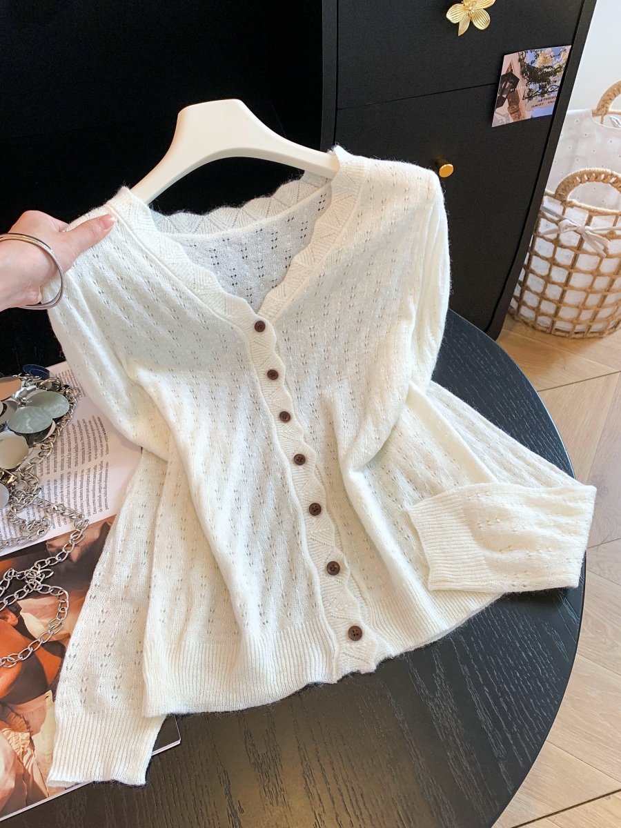 Women's Loose V-Neck Long Sleeve Knit Cardigan Sweater Korean Style Fall Casual